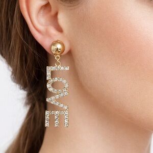 Gold Tone Rhinestone LOVE Clip On Earrings